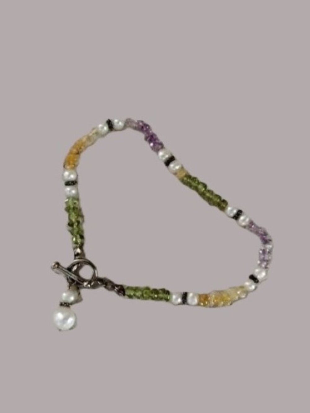 7" ~ freshwater pearls & gem chips bracelet ~ toggle clasp